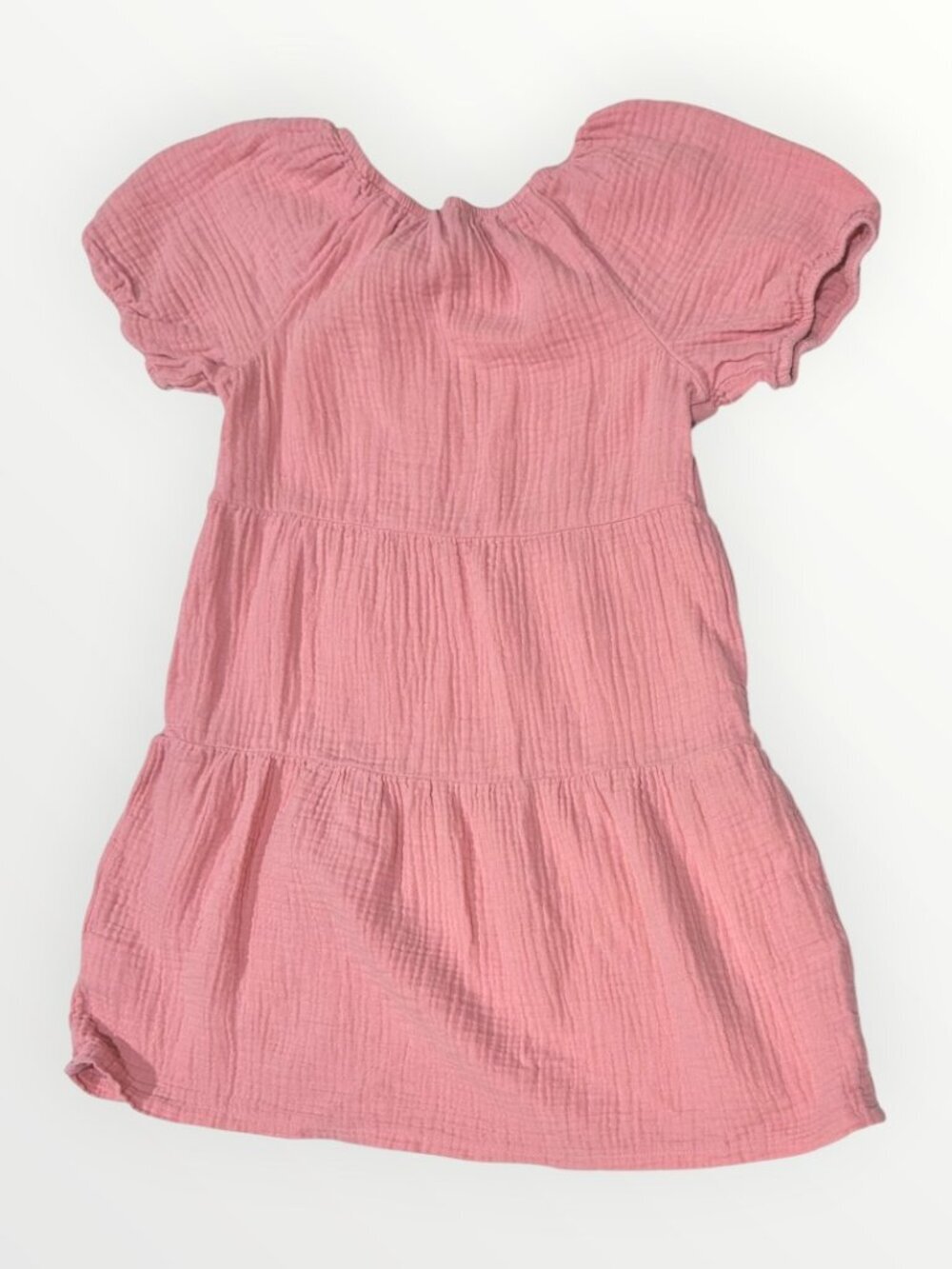 Wonder Nation Girls Dress Muslin Short Puff Sleeves Pink Size Small (6/6x)